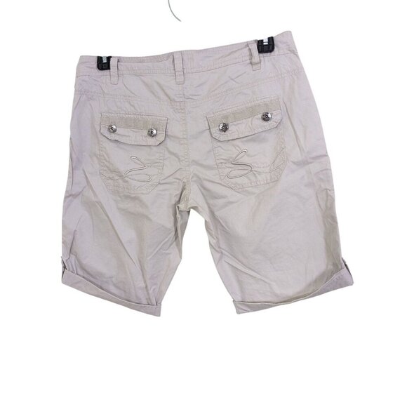 Womens Bermuda Cargo Shorts Size 10 Beige Cotton 13 In Inseam Casual Rolltab - Picture 2 of 6